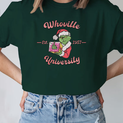 Embroidered Grinch Sweatshirt, Ugly Christmas Sweater, Santa-Inspired Sweatshirt, Whoville University Festive Pullover, EST 1957