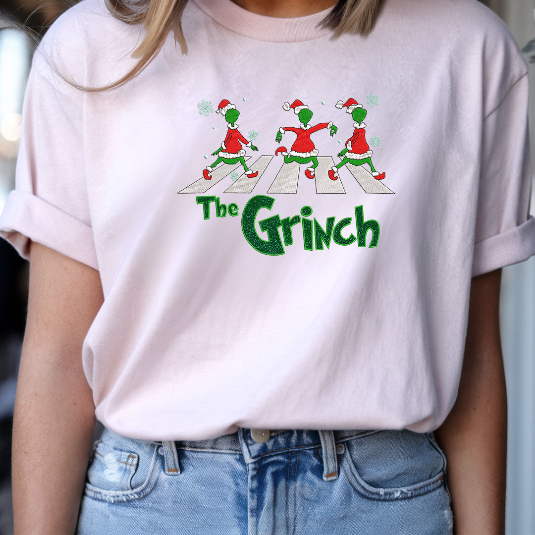 Embroidered Grinch Glitter Sweatshirt, Abbey Road-Inspired Christmas Sweatshirt, Funny Christmas Sweater, Santa Pullover