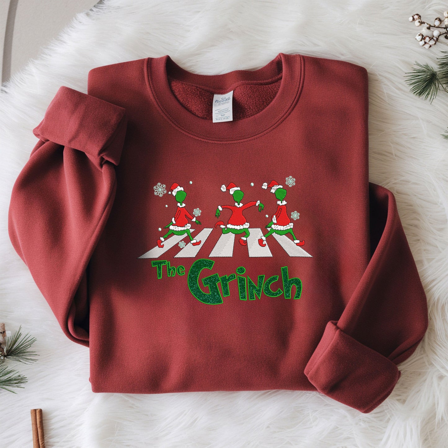 Embroidered Grinch Glitter Sweatshirt, Abbey Road-Inspired Christmas Sweatshirt, Funny Christmas Sweater, Santa Pullover