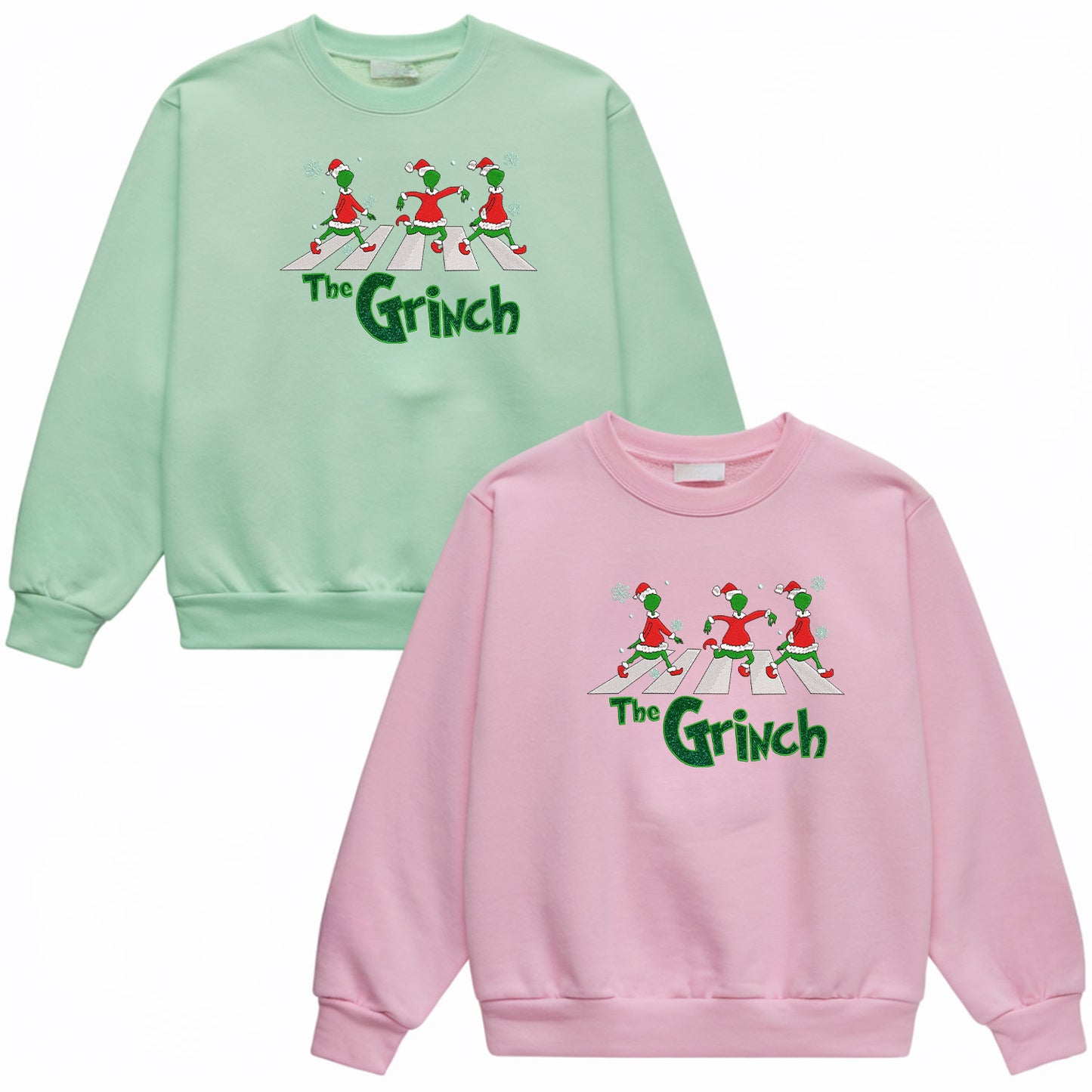 Embroidered Grinch Glitter Sweatshirt, Abbey Road-Inspired Christmas Sweatshirt, Funny Christmas Sweater, Santa Pullover