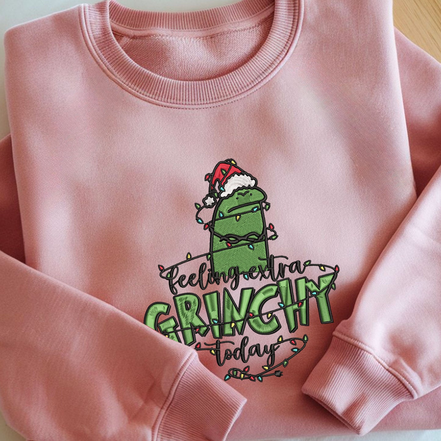 Embroidered Grinchy Sweatshirt, Funny Christmas Holiday Sweater, Santa-Inspired Festive Pullover, "Feeling Extra Grinchy Today" Holiday Spirit Top