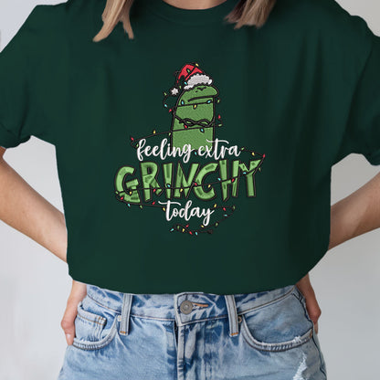 Embroidered Grinchy Sweatshirt, Funny Christmas Holiday Sweater, Santa-Inspired Festive Pullover, "Feeling Extra Grinchy Today" Holiday Spirit Top