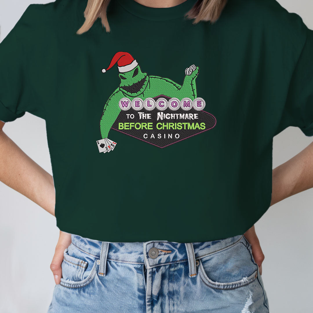 Embroidered Nightmare Before Christmas Sweatshirt, Vintage Movie Pullover, Oogie Boogie Christmas Design, Gambling-Themed Top