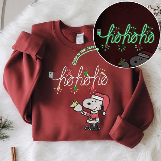 Embroidered Peanuts Christmas Sweatshirt, Glow in the Dark Sweater, Ho Ho Ho Festive Pullover, Santa Snoopy Shirt