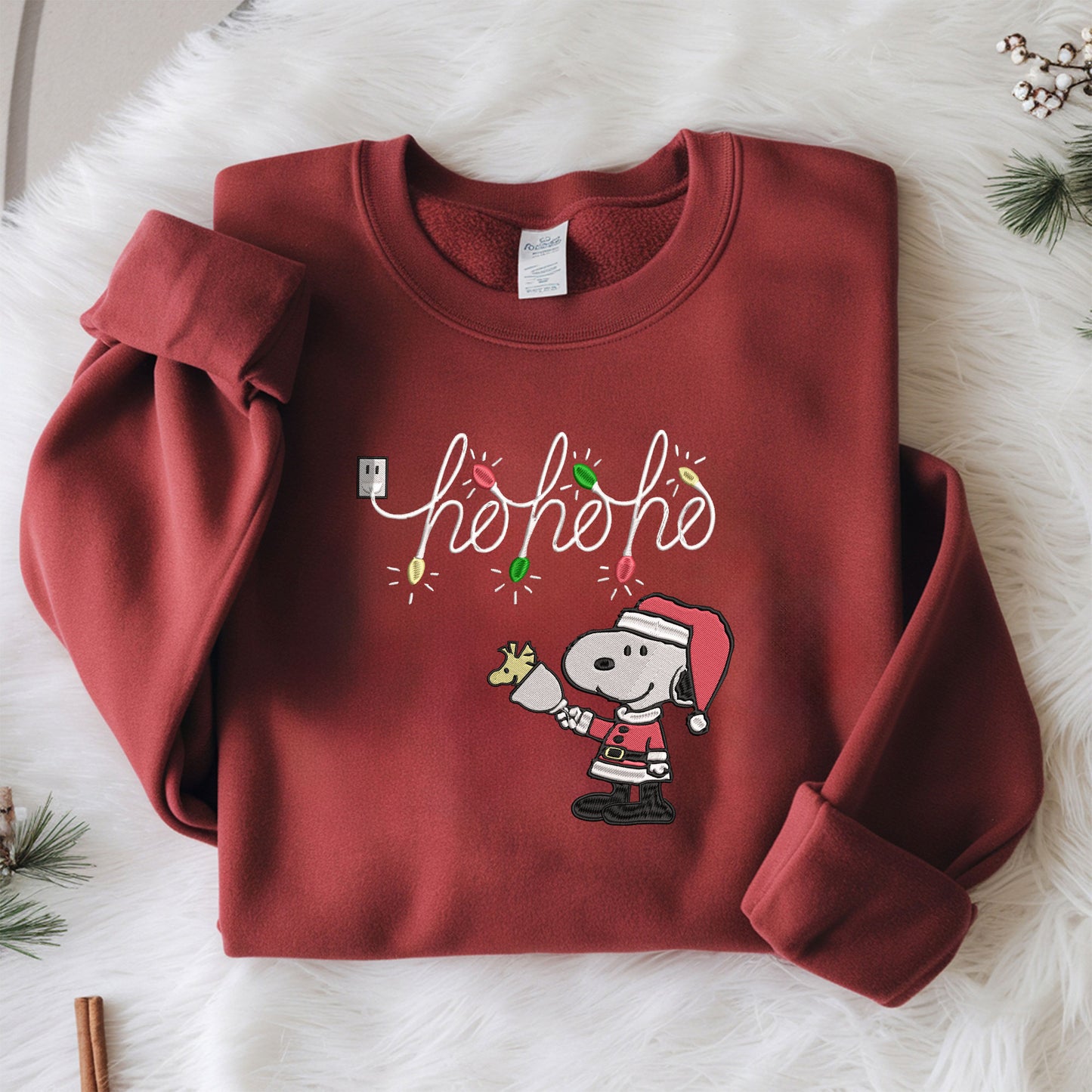 Embroidered Peanuts Christmas Sweatshirt, Glow in the Dark Sweater, Ho Ho Ho Festive Pullover, Santa Snoopy Shirt