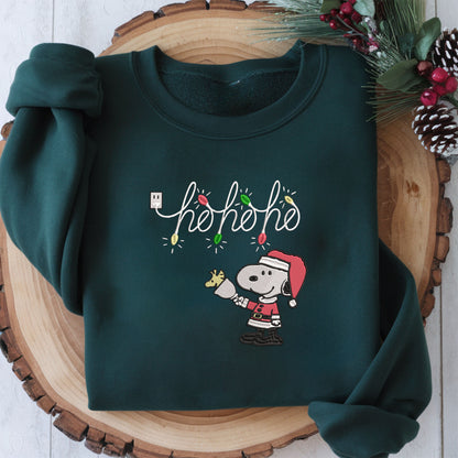 Embroidered Peanuts Christmas Sweatshirt, Glow in the Dark Sweater, Ho Ho Ho Festive Pullover, Santa Snoopy Shirt