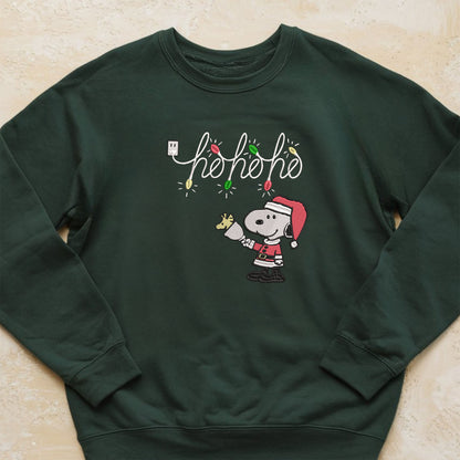 Embroidered Peanuts Christmas Sweatshirt, Glow in the Dark Sweater, Ho Ho Ho Festive Pullover, Santa Snoopy Shirt