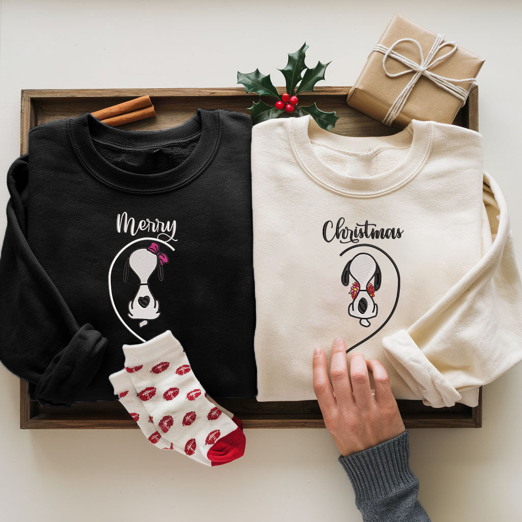 Embroidered Matching Christmas Sweatshirt, Cute Dog Festive Sweatshirts, Merry Christmas Pullover