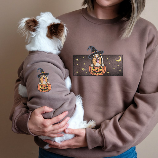 Custom Starry Dog Pumpkin Embroidered Matching Shirt, Halloween Gift