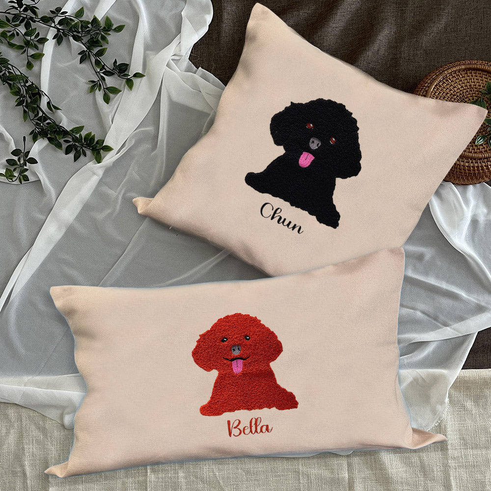 Custom Dog Embroidered Pillow, Punch Needle, Dog Mom Gift