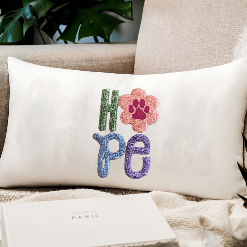 Hope Paw Embroidered Pillow, Punch Needle