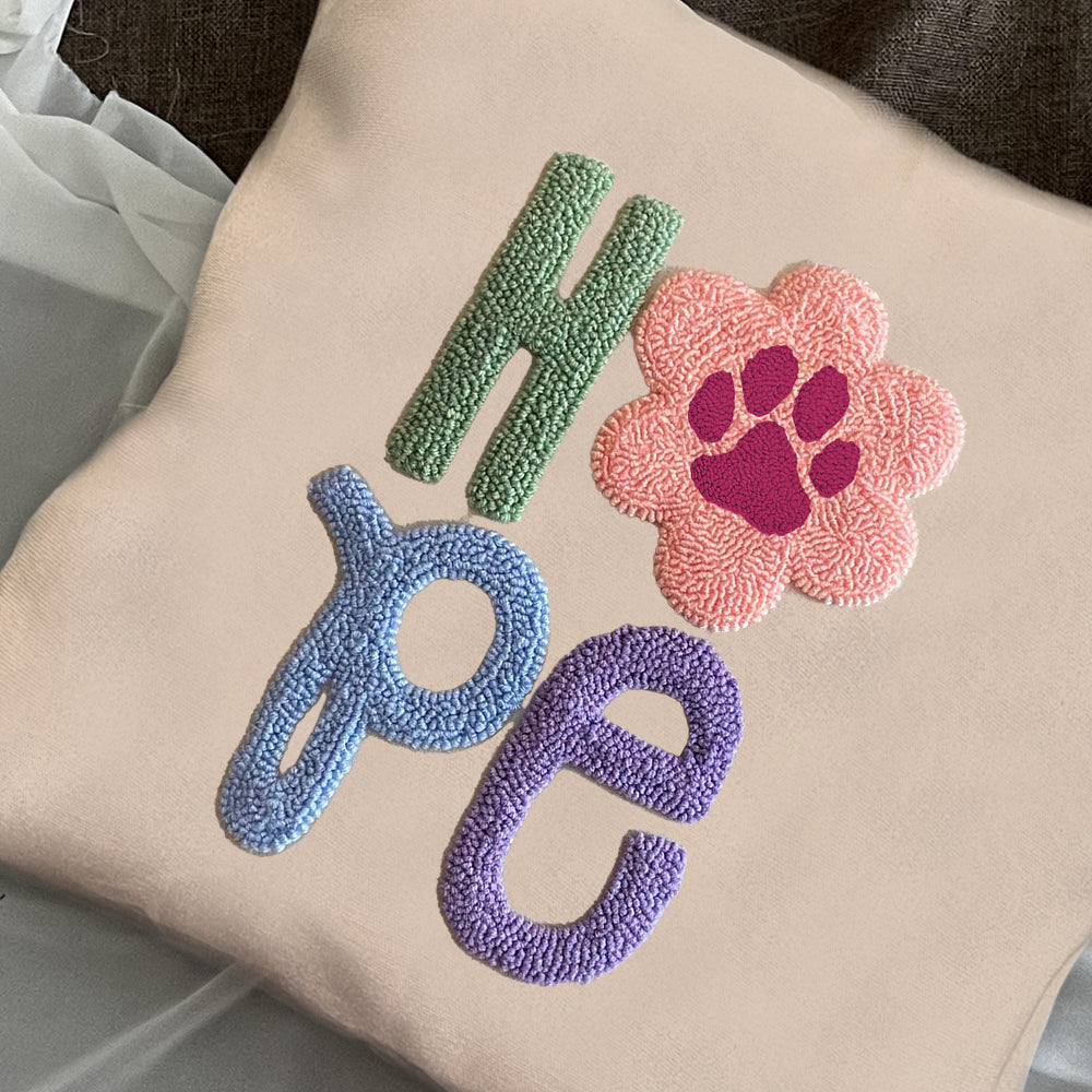 Hope Paw Embroidered Pillow, Punch Needle