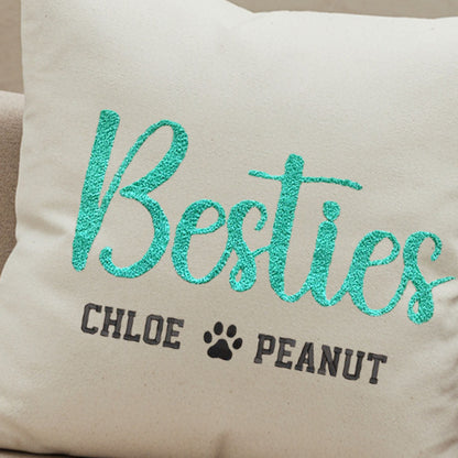 Custom Bestie Embroidered Pillow, Punch Needle