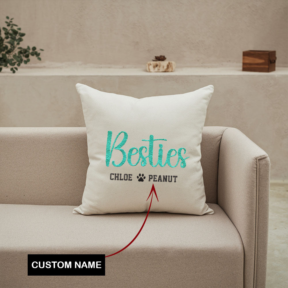 Custom Bestie Embroidered Pillow, Punch Needle