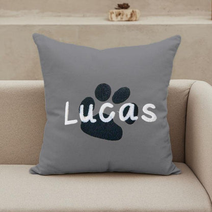 Custom Text With Paw Embroidered Pillow, Punch Needle