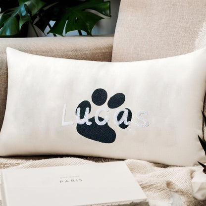 Custom Text With Paw Embroidered Pillow, Punch Needle