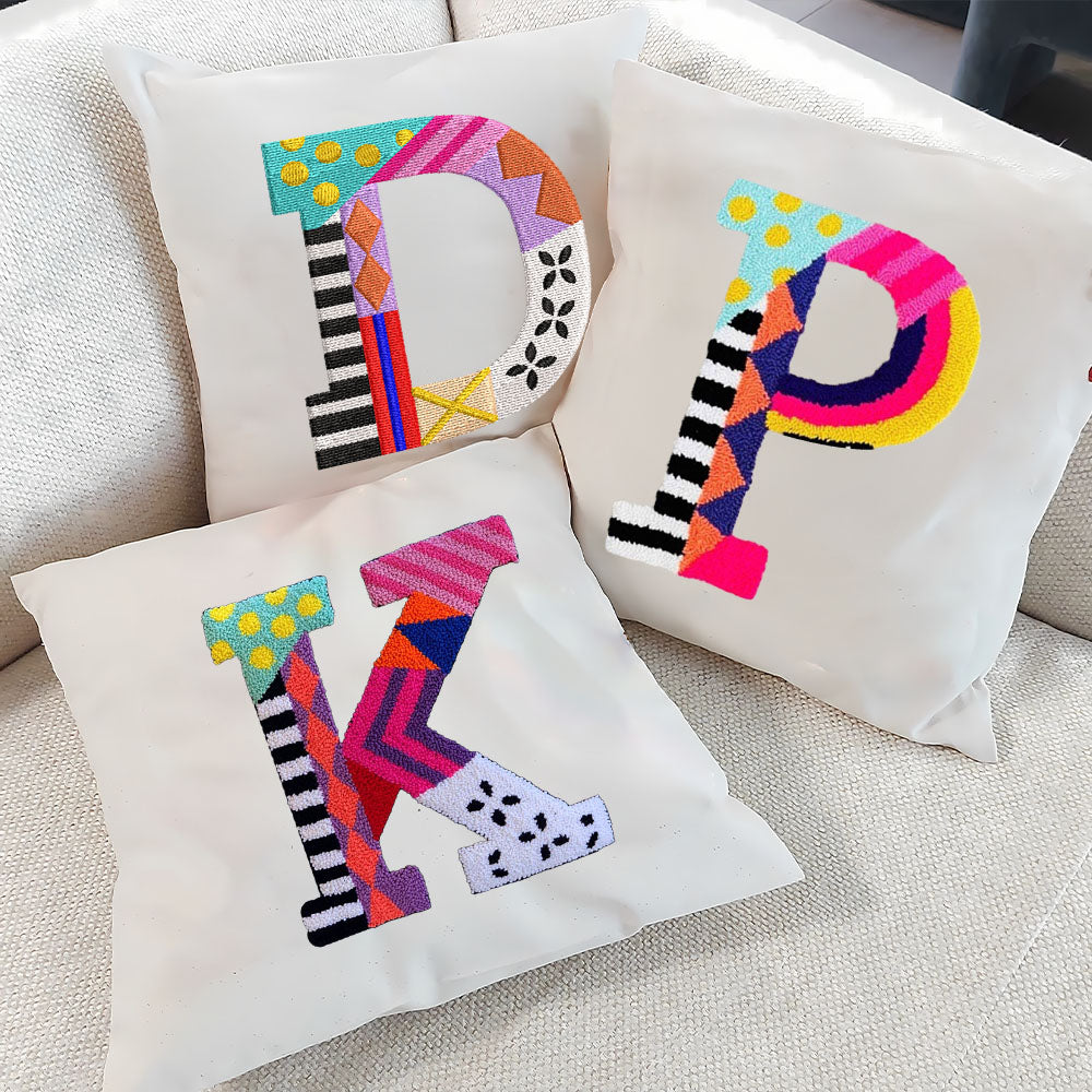 Custom Letter Embroidered Pillow, Punch Needle Alphabet