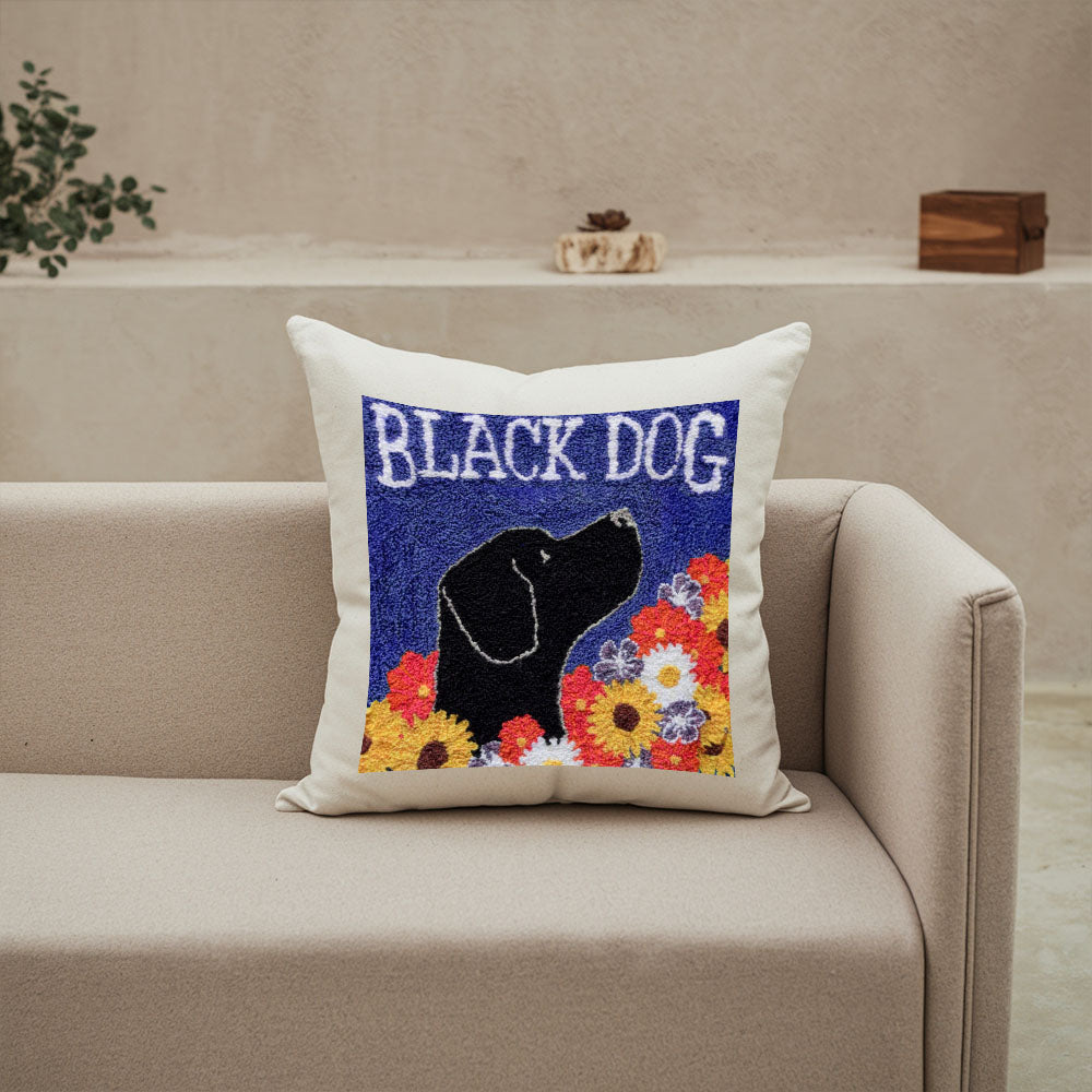 Black Dog Seed Co Flora Embroidered Pillow, Punch Needle Dog Mom Gift