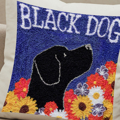 Black Dog Seed Co Flora Embroidered Pillow, Punch Needle Dog Mom Gift