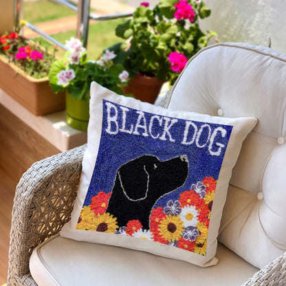 Black Dog Seed Co Flora Embroidered Pillow, Punch Needle Dog Mom Gift