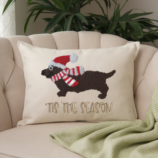 Halloween Christmas Dachshund Embroidered Pillow, Punch Needle