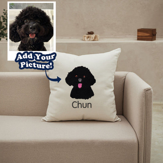 Upload Photo Custom Punch Needle Embroidered Pillow, Dog Mom Gift Cushion Cover