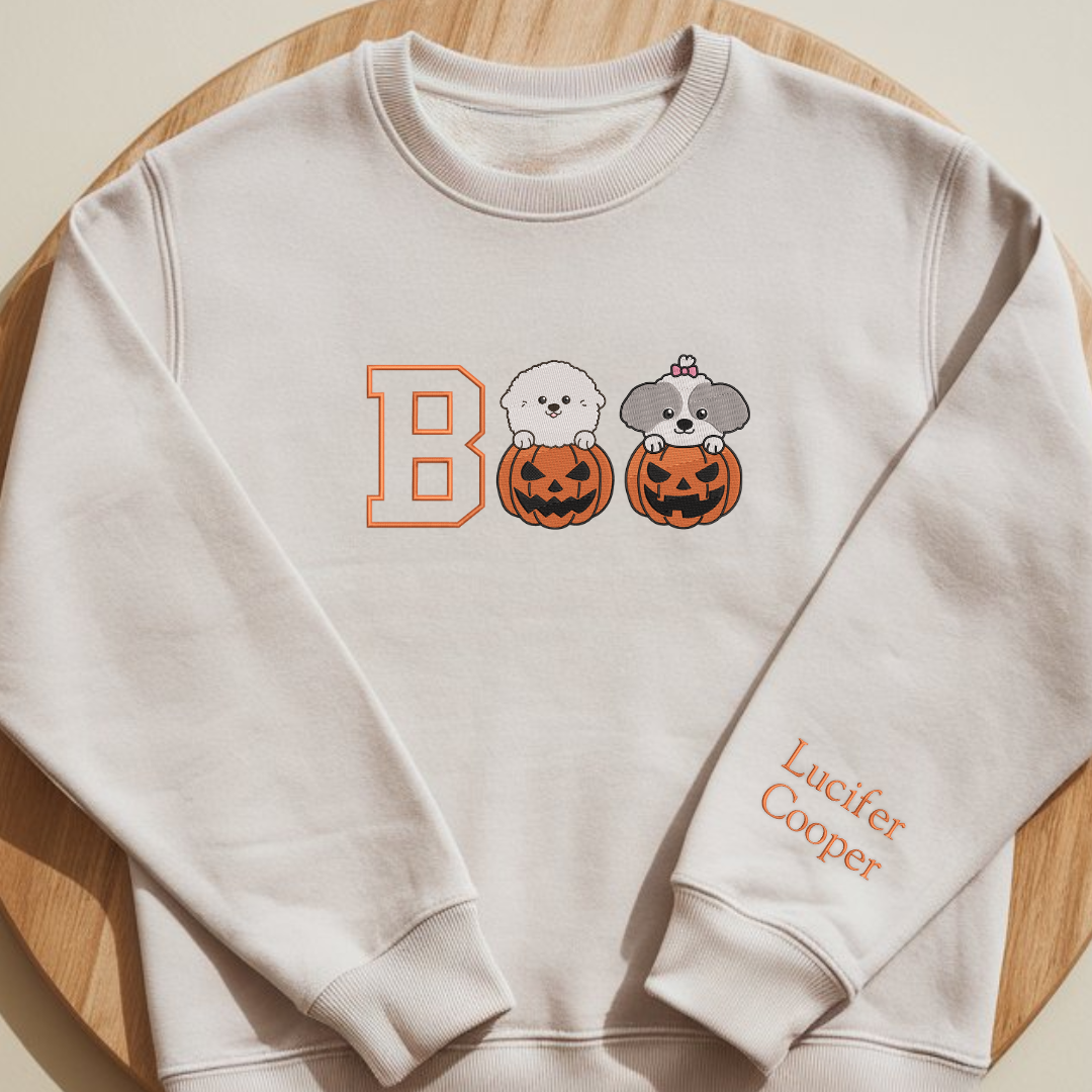 Boo Pumpkin Custom Dog Embroidered Matching Shirt, Dog Mom Halloween Gift